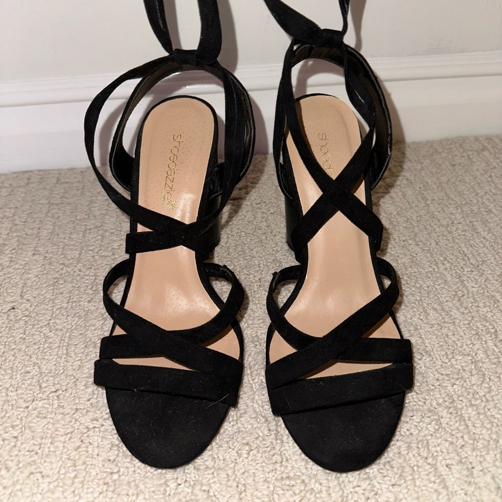 Shoe Dazzle Black Strap Heels for Sale